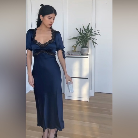Reformation X Kacey Musgraves Stella Silk Dress in Navy Reformation X Kacey Musgraves Stella Silk Dress in Navy